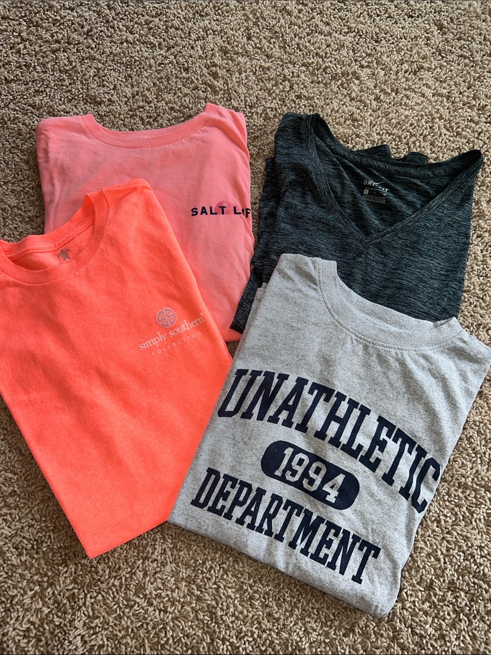 Assorted Casual Tees - Coral, Pink, Charcoal, Gray all size small